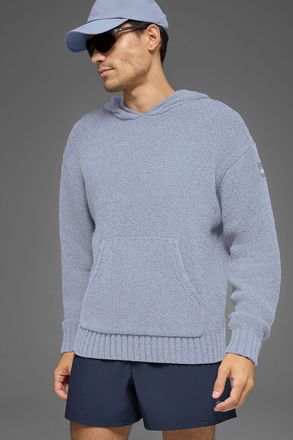 Alo | Textured Knit Hoodie in Winter Frost Blue, Size: Medium