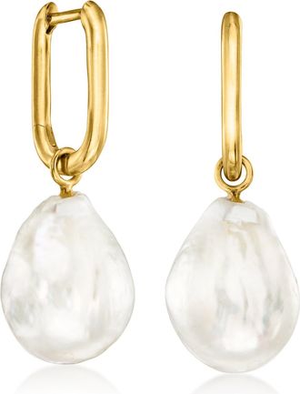 Ross-Simons 18kt Gold Over Sterling Hoop Earrings With Removable 10-13mm Cultured Baroque Pearl Drops