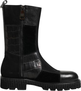 Dolce & Gabbana Korte Laarzen - Heren - Hoge Laarzen - Zwart - 44 EU - Leer - Schoenen