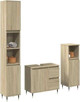 vidaXL Set De Muebles De Ba&ntilde;o 3 Pzas Madera Contrachapada Roble Sonoma Vidaxl