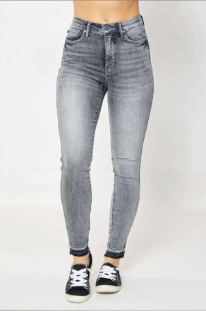 Judy Blue Addison Tummy Control Release Hem Skinny Jeans In Grey
