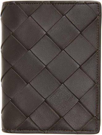 Nordstrom Woven Leather Bifold Card Case in Brown Coffee at Nordstrom