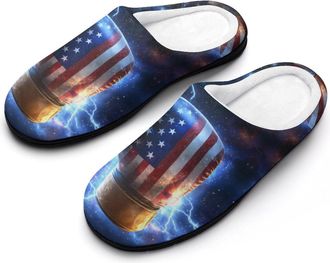 Generic Boxing Glove U.s. Flag Thunder Womens Cotton Slipper Comfortable Cozy Plush Slippers Anti-Skid Indoor House Closed Toe Shoes