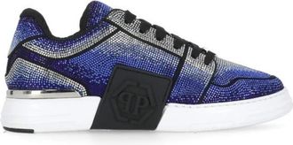 Philipp Plein Blauwe leren sneakers met strass - Heren - Sneakers - Blauw - 43 EU - Leer - Schoenen