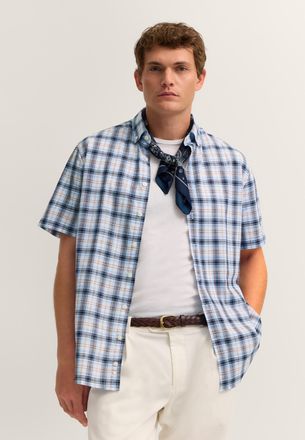 Bugatti Herren Korte mouwen shirt Modern Fit met ruitjespatroon