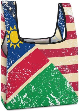 Generic U.S. And Namibia Vintage Flag Reusable Shopping Bags Lightweight Foldable Grocery Bag Polyester Washable Tote Bag