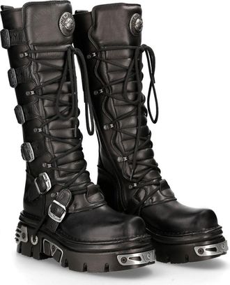New Rock 272 Metallic Goth Leather Buckle Boots Punk