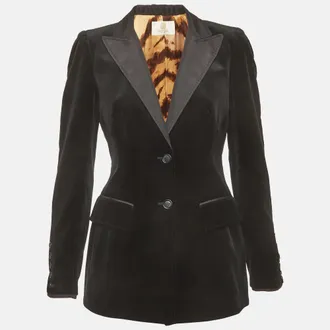 Roberto Cavalli Black Velvet And Cotton Tuxedo Jacket