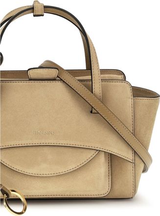 Hidesins Womens Shoulder Bag Flap Camel Suede Calf Leather