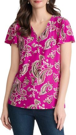 Jones New York Paisley Flutter Sleeve Top in Bright Orchid Multi at Nordstrom, Size X-Large