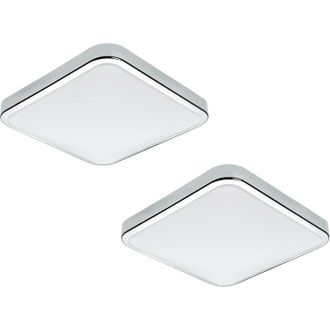 Loops 2 PACK Wall Flush Ceiling Light IP44 Bathroom Chrome Shade White Plastic LED 16W