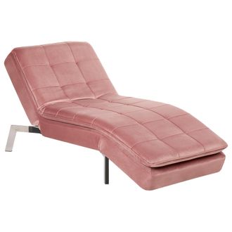 Beliani Beliani - Chaise Longue De Terciopelo Rosa Plateado Respaldo Reclinable Capiton&eacute; Loiret