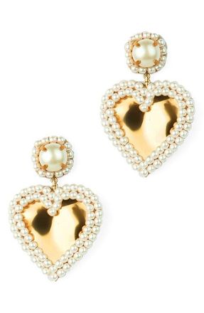 Deepa Gurnani Artis Faux Pearl Heart Drop Earrings in Gold at Nordstrom
