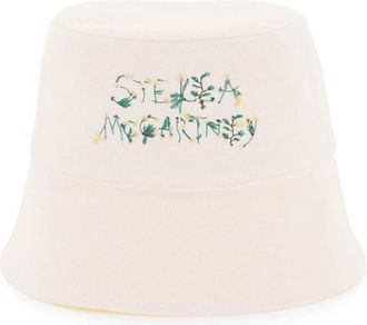 Stella McCartney Floral Logo Bucket Hat - Dames - Hoeden - Wit - 57 CM - Katoen - Accessoires