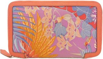 Herm&egrave;s Soie Cool Cyclamen Pink Rose Jaipur Epsom Leather Silk Long Wallet (Bi-Fold) (Pre-Owned)