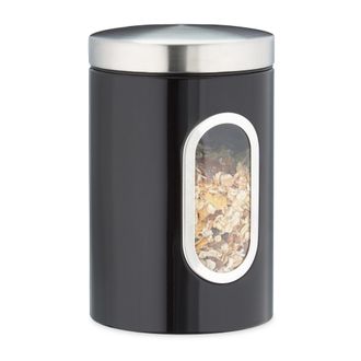 Relaxdays 10 Recipientes Almacenamiento Cocina, Con Tapa Y Ventana, 1,4l, Contenedores Para Caf&eacute;, Harina, Pasta, Bote Metal, Negro