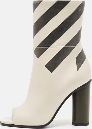 Anya Hindmarch Cream Stripe Leather Peep Toe Ankle Boots