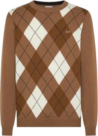 Sun 68 38270 Crewneck Sweater - Heren - Ronde hals truien - Bruin - M - Wol - Truien & Vesten