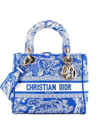 Dior Toile de Jouy Lady D-Lite Bag Embroidered Canvas tote bag - Blu
