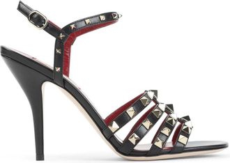 Valentino Garavani Schoenen, Dames, Zwart, 38 1/2 EU, Leer, Rockstud Caged Stiletto Sandaal