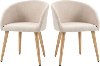 HOMCOM Set 2 Sedie Imbottite da Pranzo Stile Scandinavo in Tessuto Beige