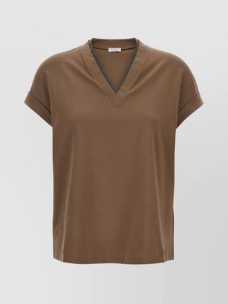Brunello Cucinelli rolled cuffs v-neck short sleeve top
