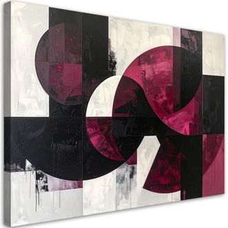Feeby Cuadro Sobre Lienzo, C&iacute;rculos Abstractos Formas Color Burdeos, 120x80