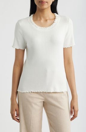 Nic+Zoe Ruffle Trim Short Sleeve Sweater in Paper White at Nordstrom, Size Xx-Large