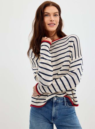 Contemporaine Womens Contrasting rolled trim striped sweater Exclusive collection from Italy