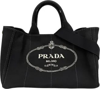Prada Black Canvas Handbag Shoulder Bag Tote Bag (Pre-Owned)