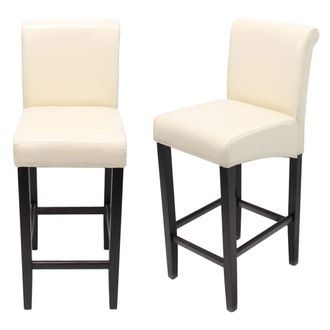 Hhg Hhg - Nunca Usado] Juego De 2 Taburetes De Bar 717, Taburete De Bar Taburete De Mostrador, Madera, Crema, Patas Oscuras, Cuero