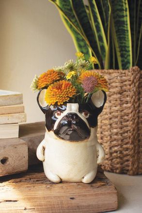Kalalou Ceramic French Bulldog Planter