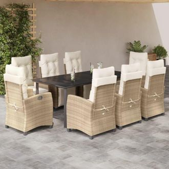 vidaXL Set Comedor De Jard&iacute;n 9 Pzas Con Cojines Rat&aacute;n Sint&eacute;tico Beige Vidaxl