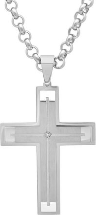 Robert Alton 04 CTW Stainless Steel Grooved Center Mens Diamond Cross Pendant