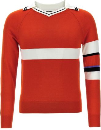 Wales Bonner Calm Sweater - Heren - V-hals truien - Rood - S - Wol - Truien & Vesten