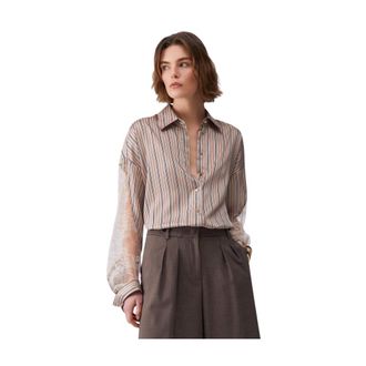 Liu Jo Shirts, female, Brown, Size: L Striped Shirt with Lace Details