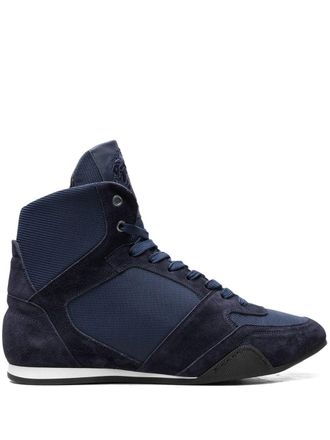 Versace High Top Greek Key Navy sneakers - men - Rubber/Fabric/Fabric/Suede - 46 - Blue