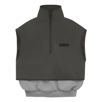 Fear of God SS24 Nylon Fleece Mockneck Vest Dark Heather Oatmeal Ink 202SP244293F