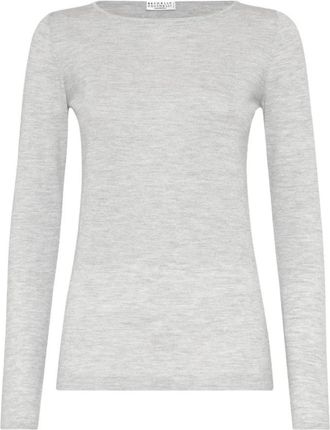 Brunello Cucinelli Cashmere en Zijde Lichtgewicht Trui - Dames - Cashmere truien - Grijs - L - Polyester - Truien & Vesten