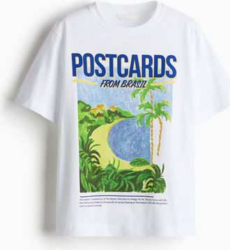 H&M T-Shirt mit Print - Weiss/Postkarten
