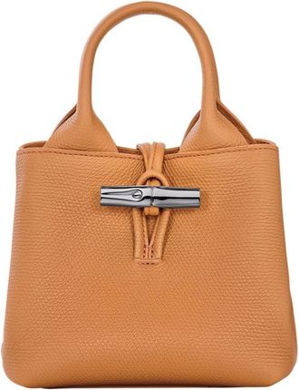 Longchamp Le Roseau Beige Handbag With Toggle Closure In Grained Leather