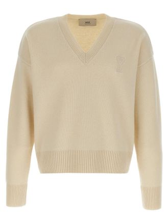 Ami Beige Puff logo patch sweater