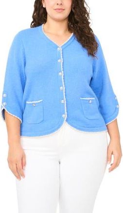 CeCe by Cynthia Steffe Contrast Scallop Trim Cardigan in Bell Flower Blue at Nordstrom Rack, Size 3 X
