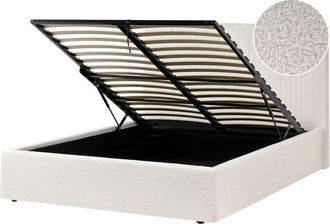 Beliani Cama Con Almacenaje De Boucl&eacute; 140 X 200 Cm Cabecero Capiton&eacute; Blanco Crema Vion