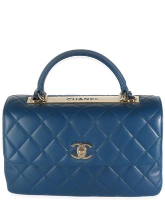 Chanel Blue Quilted Leather Medium Trendy Top Handle Bag (Authentic Pre-Loved)