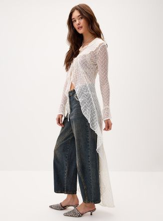 Twik Womens Ruffled long Cardigan Sweater