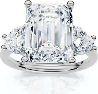 Pompeii3 Certified 2.50 - 5.50Ct Emerald & Heart Shape Diamond Engagement Ring 14k Gold Lab Grown