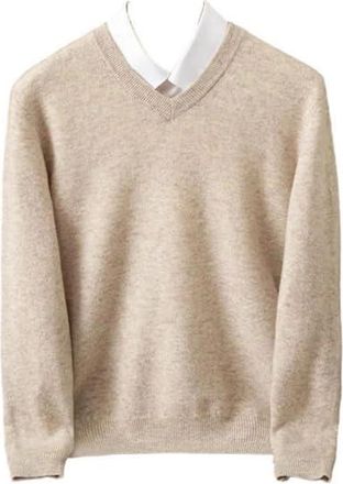Generic Mens 100 Percent Merino Wool V-Neck Sweater Casual Long Sleeve Solid Color Pullover