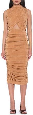 Alexia Admor Khloe Sleeveless Ruched Cutout Midi Dress in Beige at Nordstrom Rack, Size X-Small