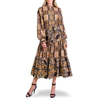Flying Tomato Print Long Sleeve Tiered Midi Shirtdress in Black at Nordstrom Rack, Size Small